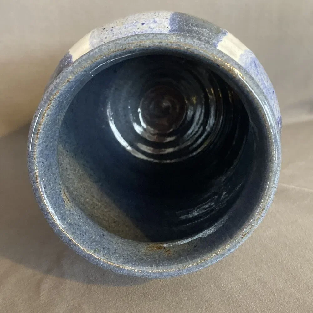 Vintage Signed Handmade Art Pottery Vase Crock Painted Thorson Blue Gray White